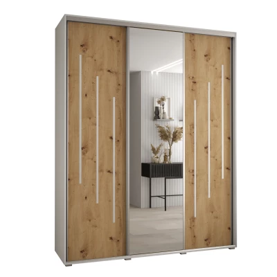Šatní skříň ASIRI 9 - 200/60 cm, bílá / dub artisan / stříbrná