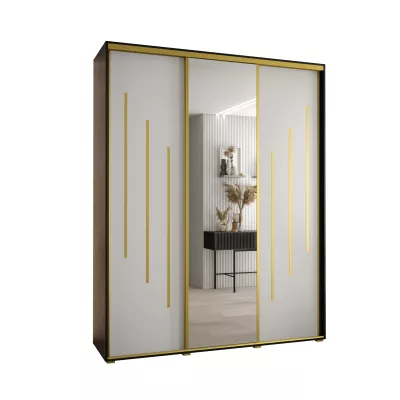 Šatní skříň ASIRI 9 - 200/45 cm, černá / bílá / zlatá