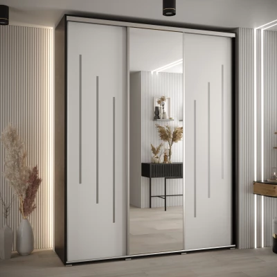 Šatní skříň ASIRI 9 - 200/45 cm, černá / bílá / stříbrná