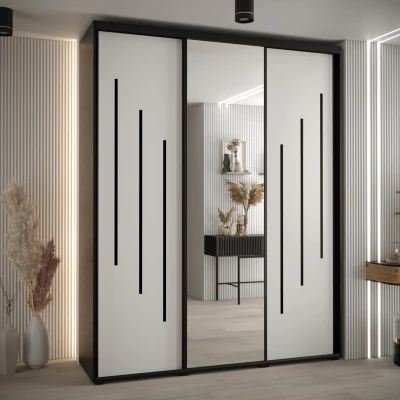 Šatní skříň ASIRI 9 - 200/45 cm, černá / bílá / černá