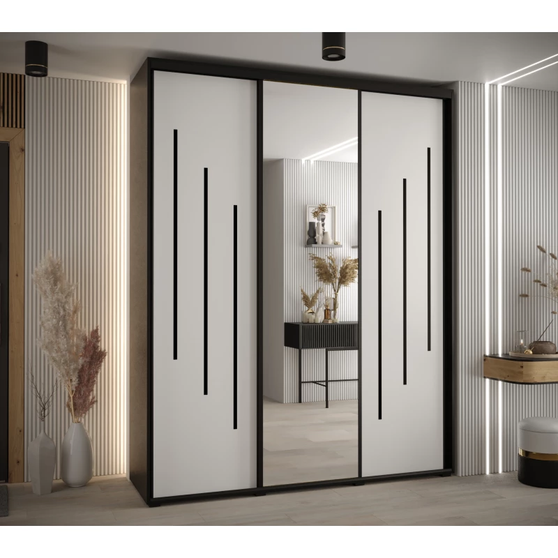 Šatní skříň ASIRI 9 - 200/45 cm, černá / bílá / černá