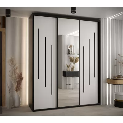 Šatní skříň ASIRI 9 - 200/45 cm, černá / bílá / černá