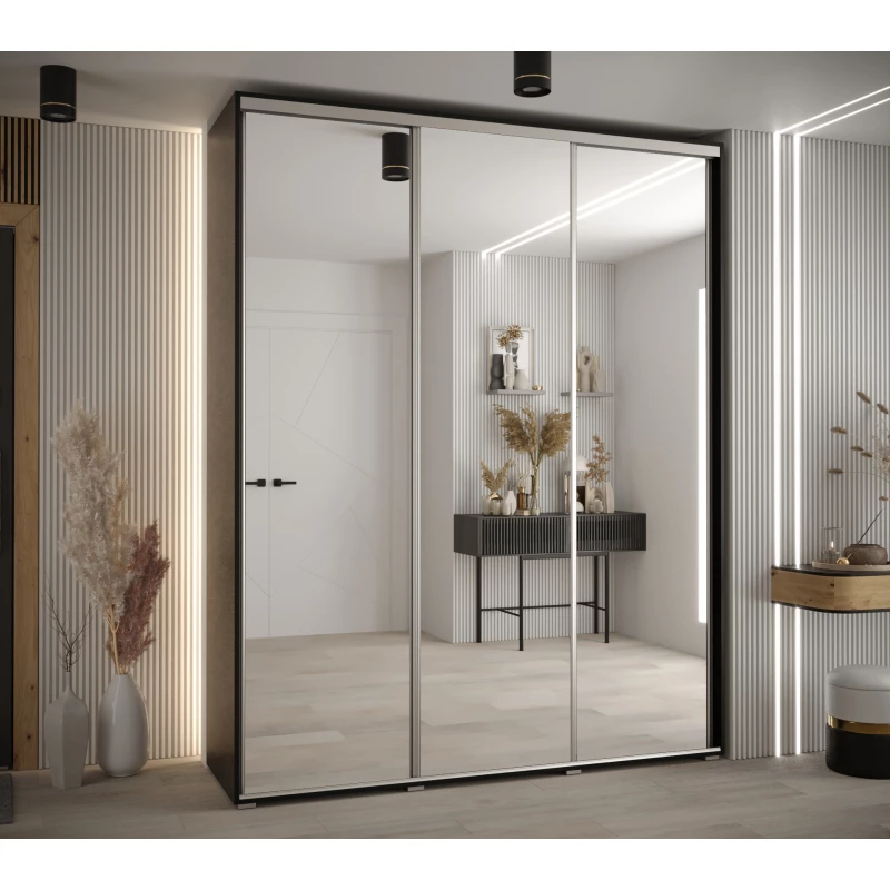 Šatní skříň ASIRI 2 - 190/45 cm, černá / stříbrná