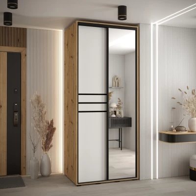 Šatní skříň ASIRI 11 - 110/60 cm, dub artisan / bílá / černá