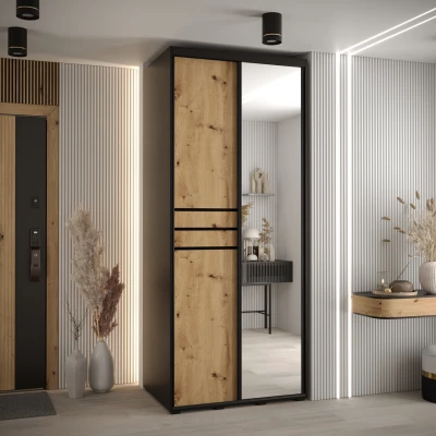 Šatní skříň ASIRI 11 - 110/60 cm, černá / dub artisan / černá