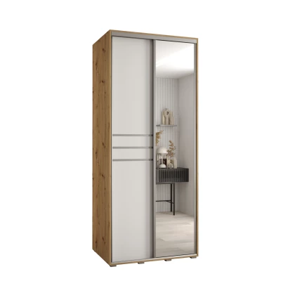 Šatní skříň ASIRI 11 - 100/60 cm, dub artisan / bílá / stříbrná