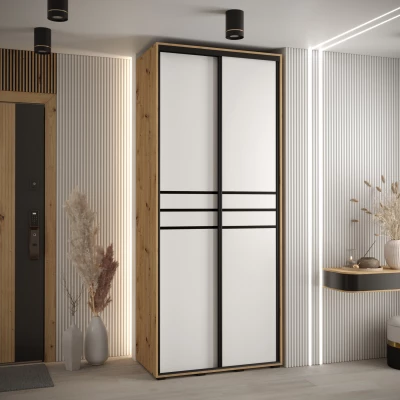 Šatní skříň ASIRI 10 - 100/45 cm, dub artisan / bílá / černá