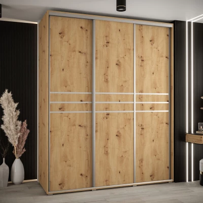 Šatní skříň ASIRI 10 - 200/60 cm, dub artisan / stříbrná