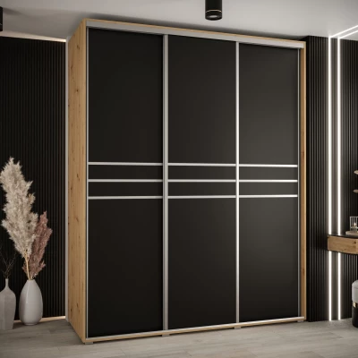 Šatní skříň ASIRI 10 - 200/60 cm, dub artisan / černá / stříbrná