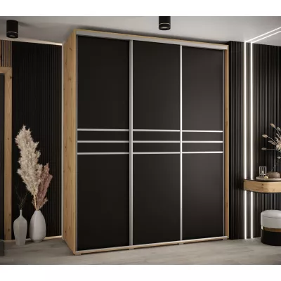 Šatní skříň ASIRI 10 - 200/60 cm, dub artisan / černá / stříbrná