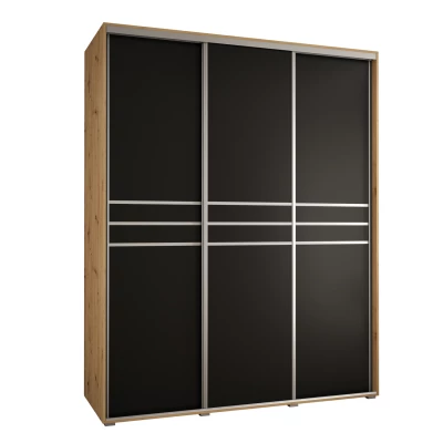 Šatní skříň ASIRI 10 - 200/60 cm, dub artisan / černá / stříbrná