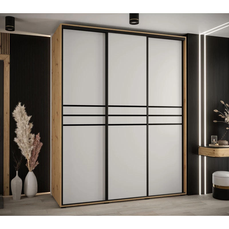 Šatní skříň ASIRI 10 - 200/60 cm, dub artisan / bílá / černá