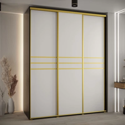 Šatní skříň ASIRI 10 - 200/60 cm, černá / bílá / zlatá