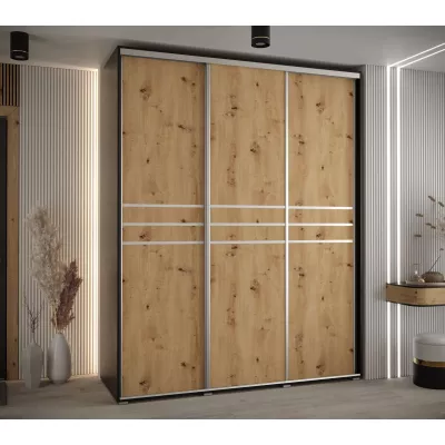Šatní skříň ASIRI 10 - 200/60 cm, černá / dub artisan / stříbrná