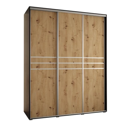 Šatní skříň ASIRI 10 - 200/60 cm, černá / dub artisan / stříbrná
