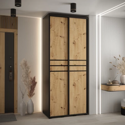 Šatní skříň ASIRI 10 - 120/60 cm, černá / dub artisan / černá