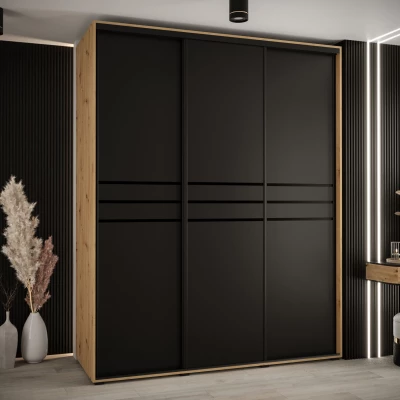 Šatní skříň ASIRI 10 - 190/60 cm, dub artisan / černá / černá