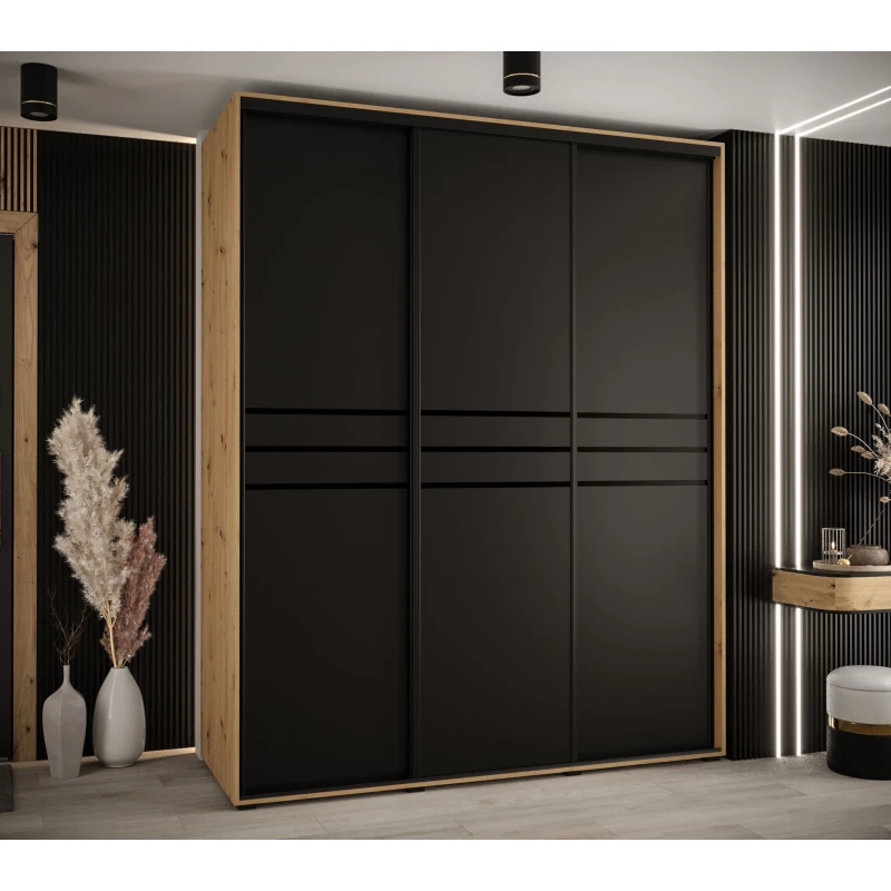 Šatní skříň ASIRI 10 - 190/60 cm, dub artisan / černá / černá