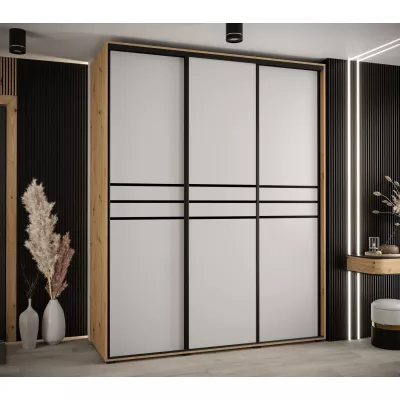Šatní skříň ASIRI 10 - 190/60 cm, dub artisan / bílá / černá