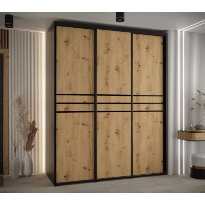 Šatní skříň ASIRI 10 - 190/60 cm, černá / dub artisan / černá