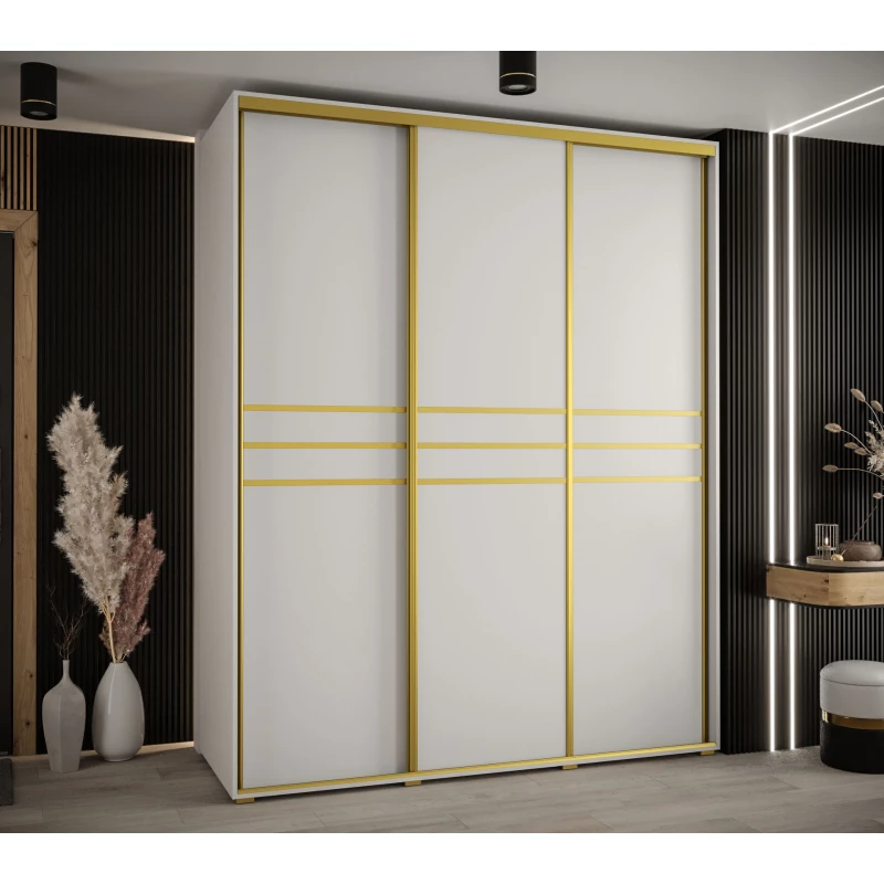Šatní skříň ASIRI 10 - 190/60 cm, bílá / zlatá