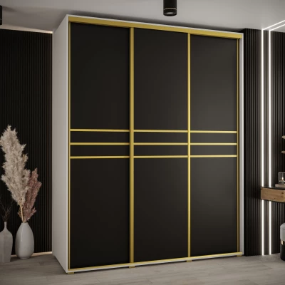 Šatní skříň ASIRI 10 - 190/60 cm, bílá / černá / zlatá