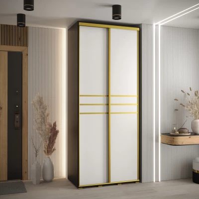 Šatní skříň ASIRI 10 - 120/45 cm, černá / bílá / zlatá