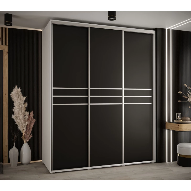 Šatní skříň ASIRI 10 - 190/60 cm, bílá / černá / stříbrná