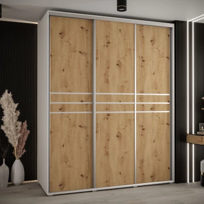 Šatní skříň ASIRI 10 - 190/60 cm, bílá / dub artisan / stříbrná