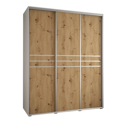 Šatní skříň ASIRI 10 - 190/60 cm, bílá / dub artisan / stříbrná