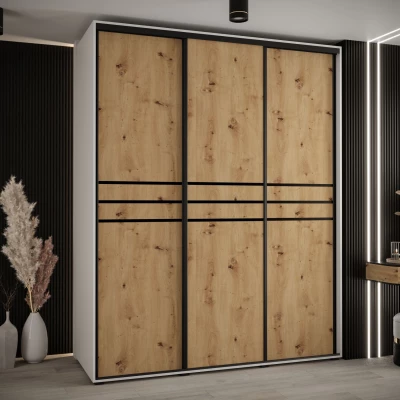 Šatní skříň ASIRI 10 - 190/60 cm, bílá / dub artisan / černá