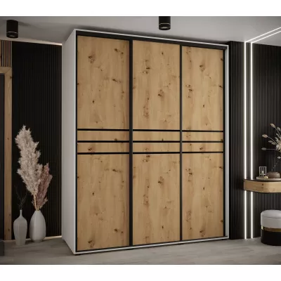 Šatní skříň ASIRI 10 - 190/60 cm, bílá / dub artisan / černá