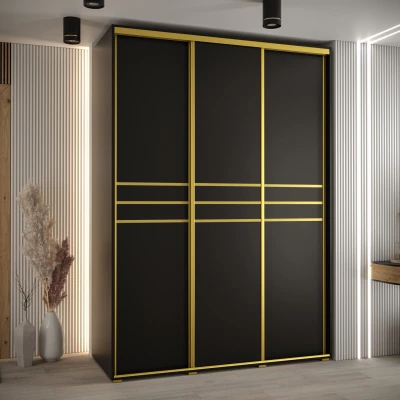 Šatní skříň ASIRI 10 - 180/60 cm, černá / zlatá