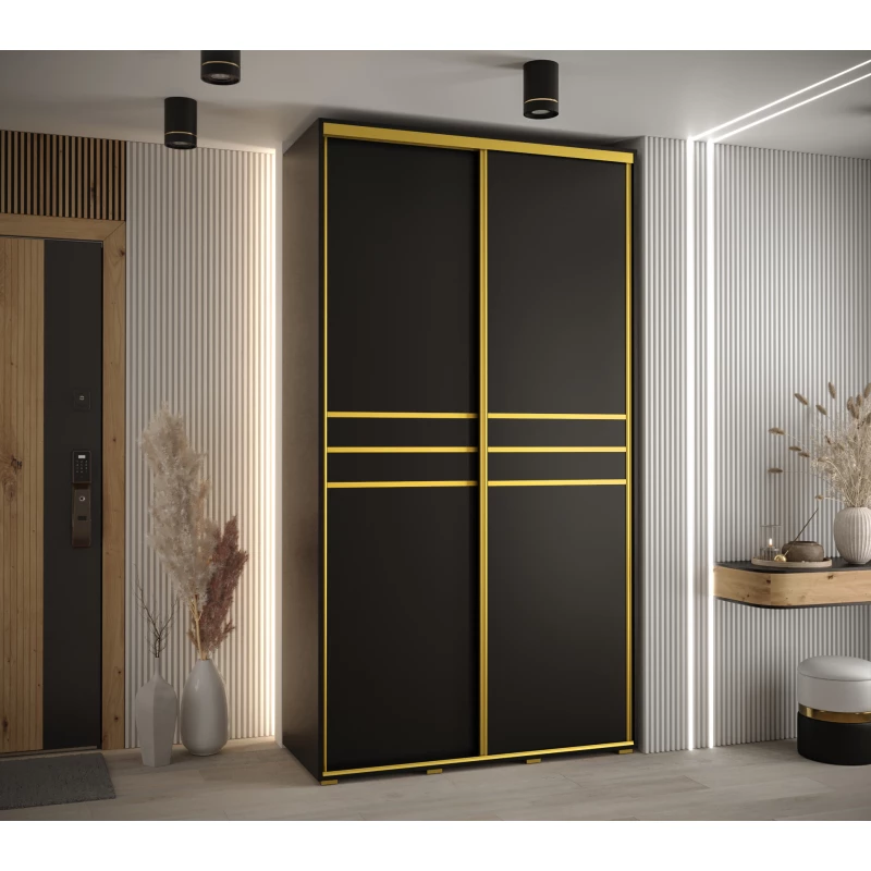 Šatní skříň ASIRI 10 - 130/60 cm, černá / zlatá