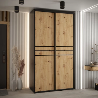 Šatní skříň ASIRI 10 - 130/60 cm, černá / dub artisan / černá