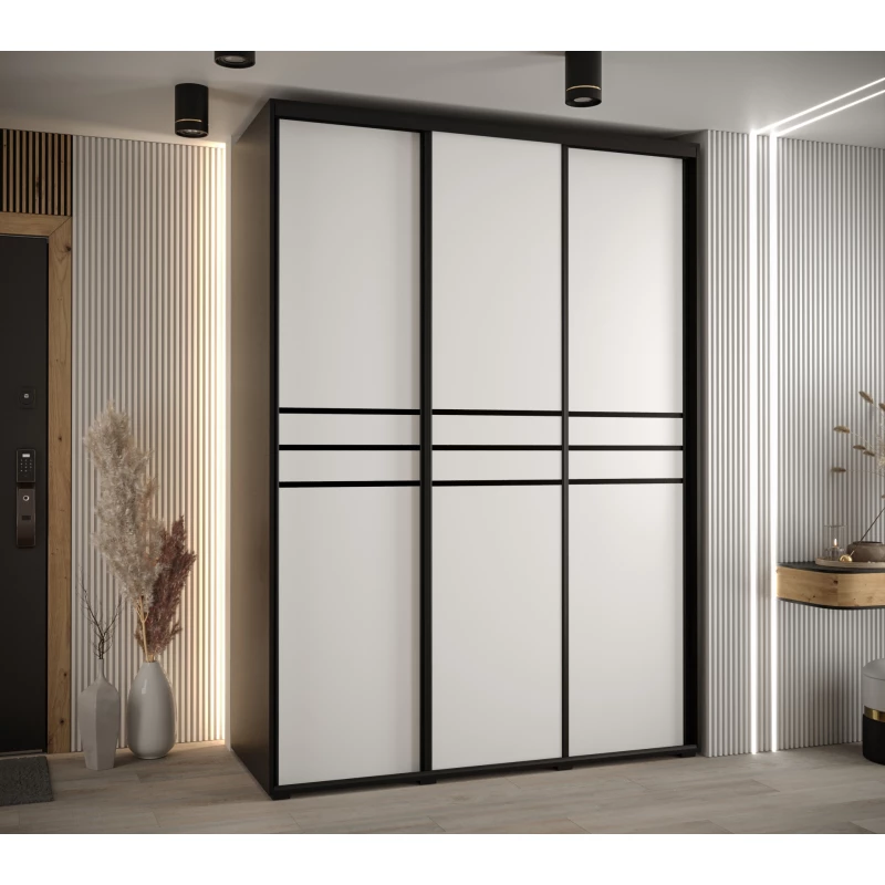 Šatní skříň ASIRI 10 - 180/60 cm, černá / bílá / černá