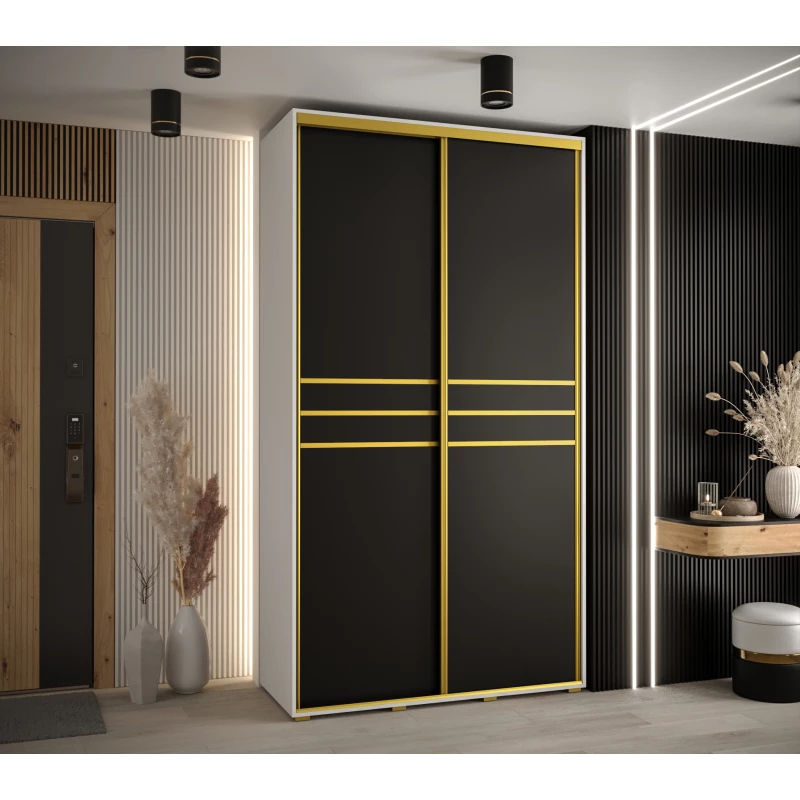 Šatní skříň ASIRI 10 - 130/60 cm, bílá / černá / zlatá