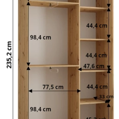 Šatní skříň ASIRI 10 - 130/45 cm, dub artisan / bílá / černá