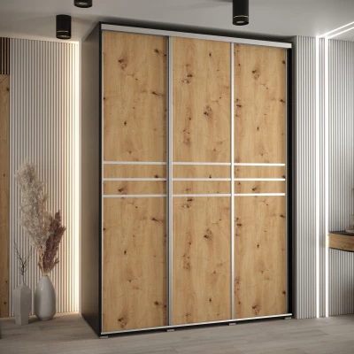 Šatní skříň ASIRI 10 - 170/60 cm, černá / dub artisan / stříbrná