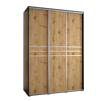 Šatní skříň ASIRI 10 - 170/60 cm, černá / dub artisan / stříbrná