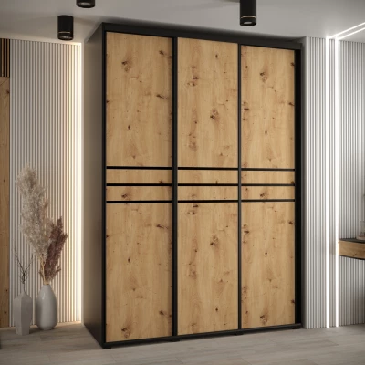 Šatní skříň ASIRI 10 - 170/60 cm, černá / dub artisan / černá