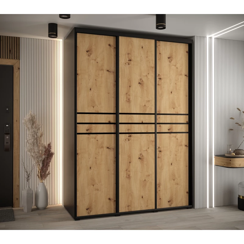 Šatní skříň ASIRI 10 - 170/60 cm, černá / dub artisan / černá