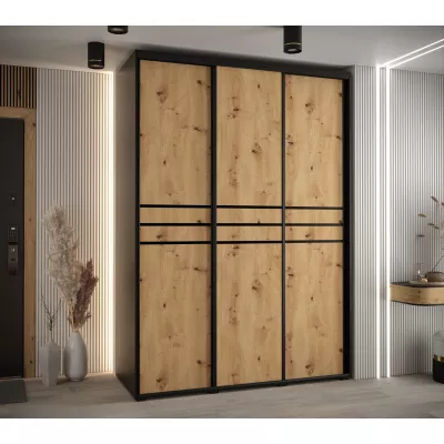 Šatní skříň ASIRI 10 - 170/60 cm, černá / dub artisan / černá