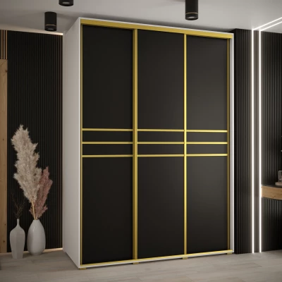 Šatní skříň ASIRI 10 - 170/60 cm, bílá / černá / zlatá