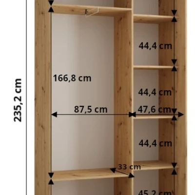 Šatní skříň ASIRI 10 - 140/45 cm, dub artisan / bílá / černá