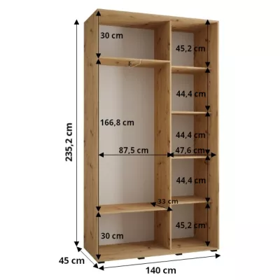 Šatní skříň ASIRI 10 - 140/45 cm, dub artisan / bílá / černá