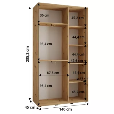 Šatní skříň ASIRI 10 - 140/45 cm, dub artisan / bílá / černá