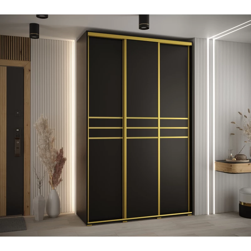 Šatní skříň ASIRI 10 - 150/60 cm, černá / zlatá