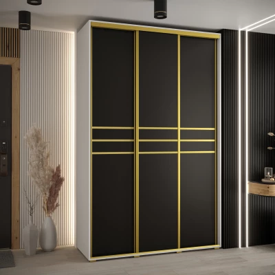 Šatní skříň ASIRI 10 - 150/45 cm, bílá / černá / zlatá