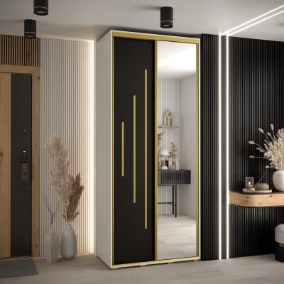 Šatní skříň ASIRI 13 - 110/45 cm, bílá / černá / zlatá